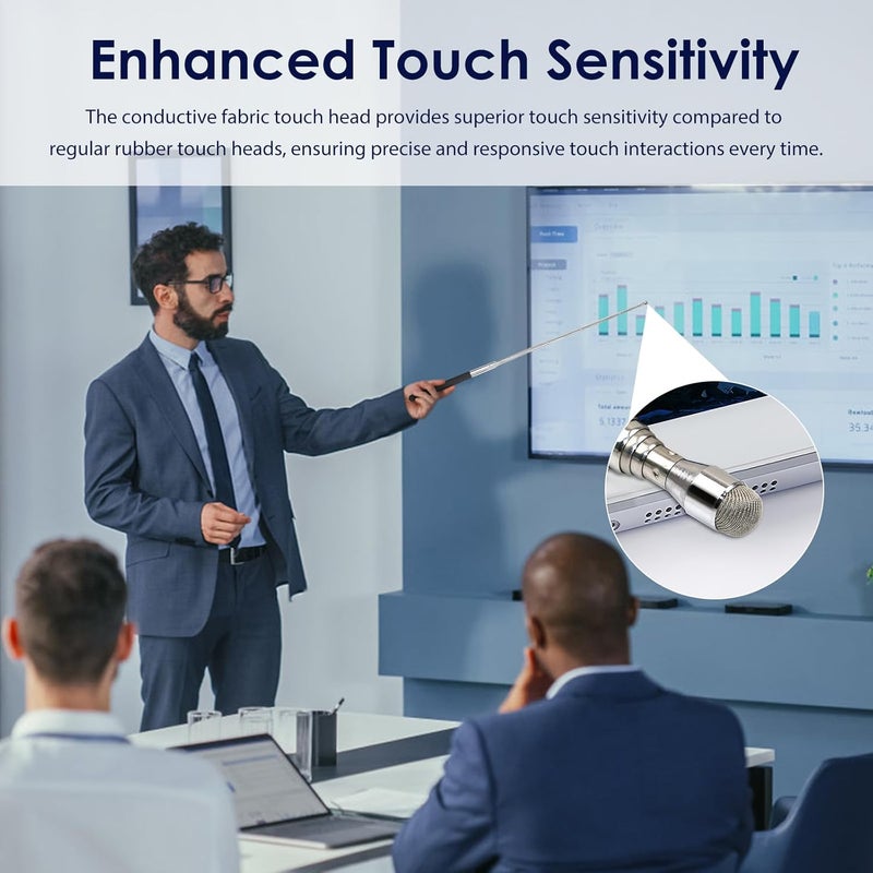 lyforx Retractable Teacher Pointer 𝟑𝟗.𝟓'', Pointer Stick with 𝗦𝘁𝘆𝗹𝘂𝘀 Smooth Sensitive Tablet Pen Stylus Pen, Teacher Coach Presenter Pointer Black - Image 3